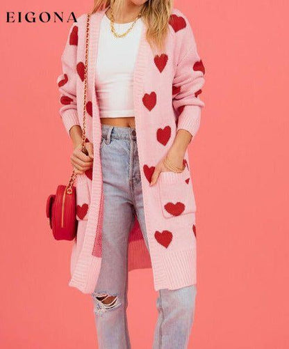 Heart Graphic Open Front Cardigan with Pockets Sweater Blush Pink cardigan cardigans clothes SF Knit Ship From Overseas Sweater sweaters