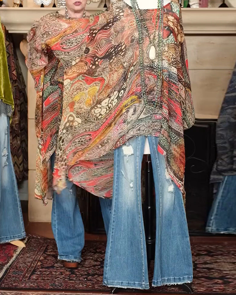 Camicetta ampia con stampa a maniche a pipistrello