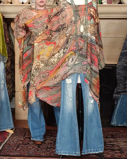 Camicetta ampia con stampa a maniche a pipistrello