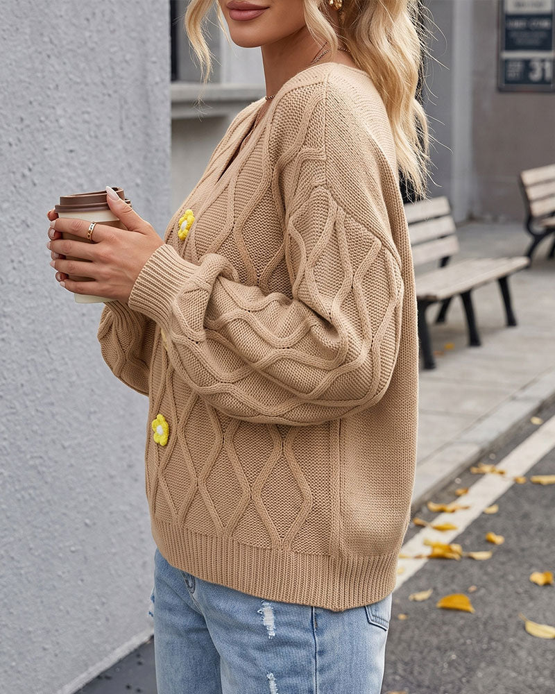 Lantern Sleeve Argyle Fashion Knit Pullover 2024 f/w pullovers
