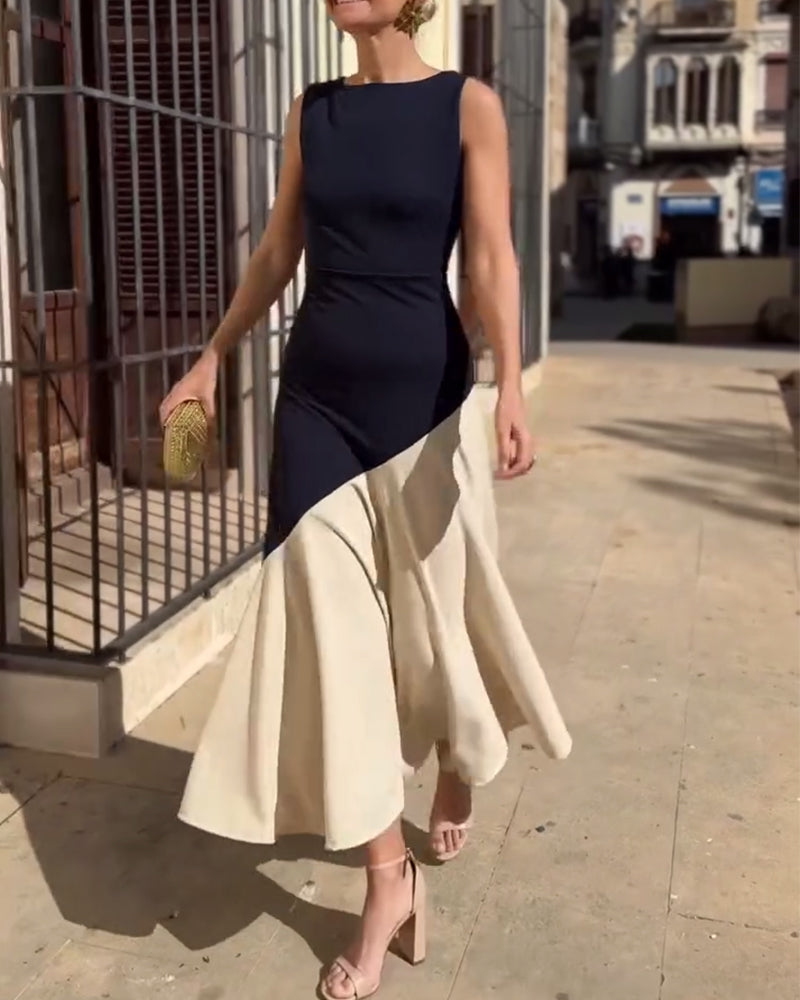Color-block Sleeveless Fashion Dress