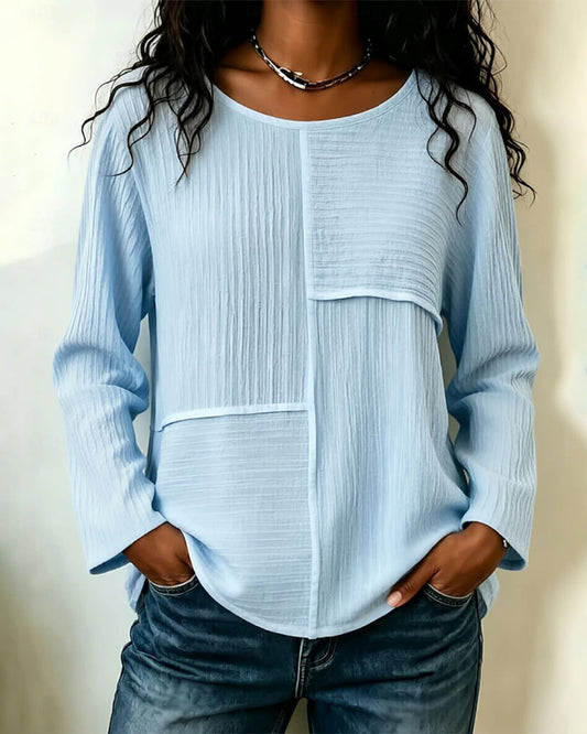 Long-Sleeve Patchwork Crew-Neck Blouse 2024 f/w blouse & shirts spring