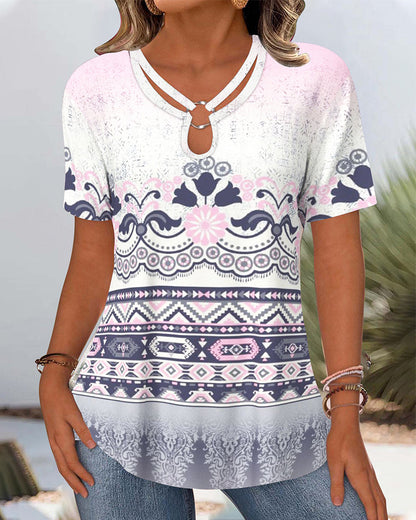 Casual Short-Sleeved Printed Blouse