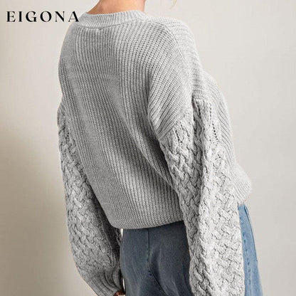 Light Grey Cable Knit Sleeve Drop Shoulder Sweater clothes EDM Monthly Recomend grey sweaters Occasion Daily Print Solid Color Season Winter Style Southern Belle sweater sweaters Sweatshirt