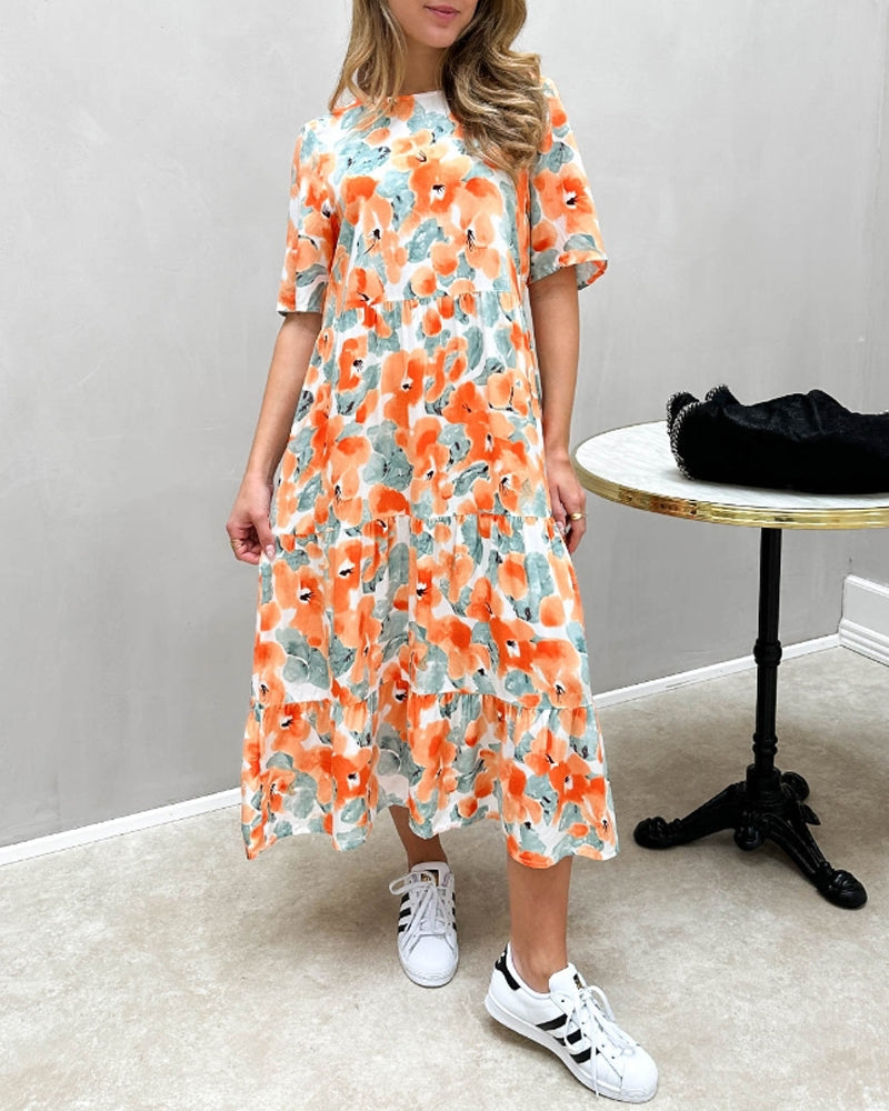 Floral print half-sleeve paneled elegant dress casual dresses spring summer vacation dresses