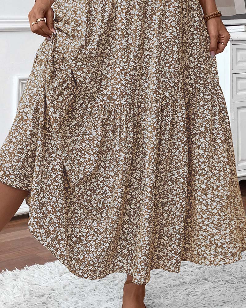 Layered Tiny Flower Print A-Line Long Skirt