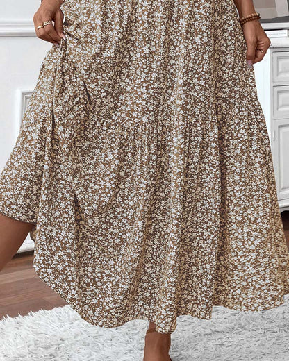 Layered Tiny Flower Print A-Line Long Skirt