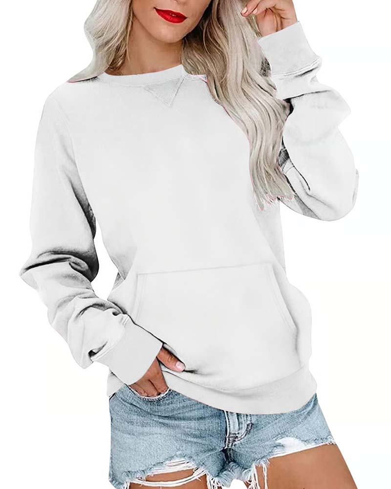 Solid Color Round Neck Long Sleeve Casual Sweatshirt hoodies & sweatshirts spring summer