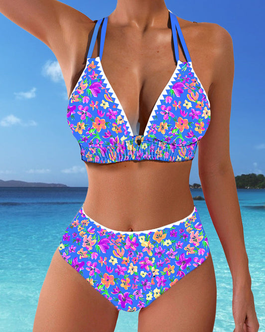 Bikini sexy con stampa floreale e scollo a V