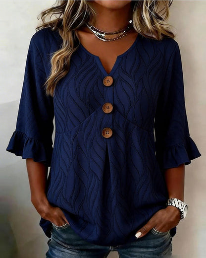 Textured Ruffle-Trim Blouse