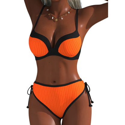 Contrast Color Push-Up Drawstring Bikini