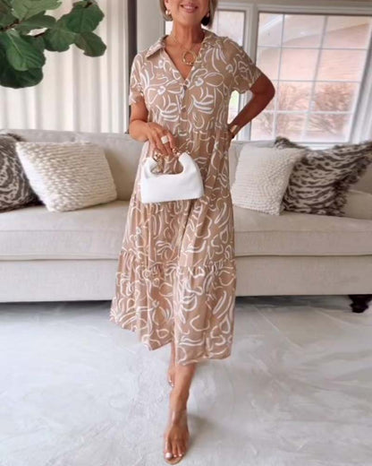 Short-sleeved Pocket Dress with Geometric Prints