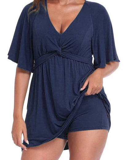 V-Neck Waist-Cinching Romper Dress casual dresses spring summer