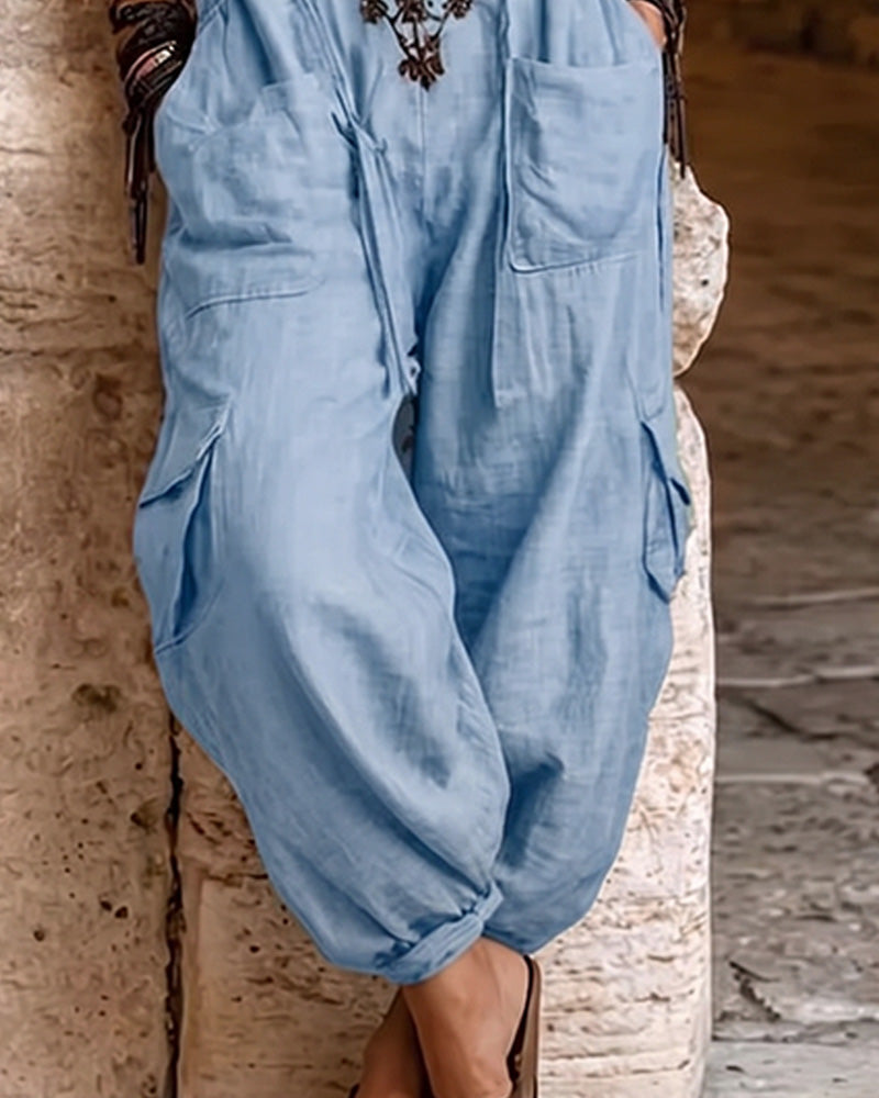 Casual Pocket Printed Jumpsuits