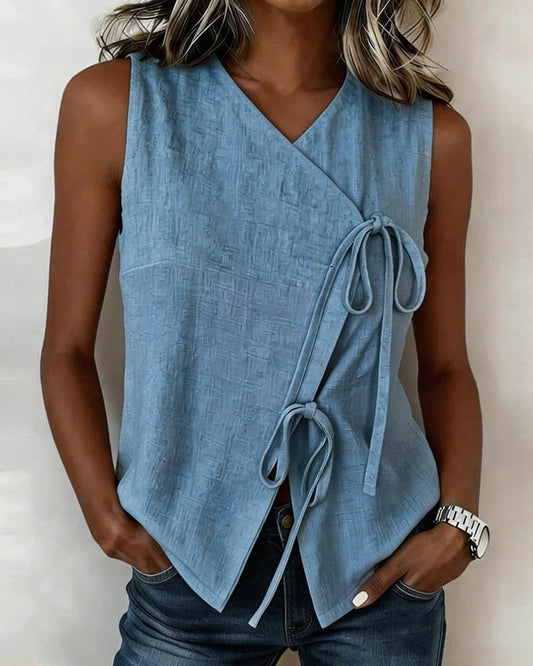 V-Neck Sleeveless Cross Vest Blouse blouses & shirts spring summer