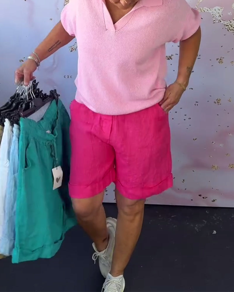 Solid Color Cotton And Linen Casual Shorts