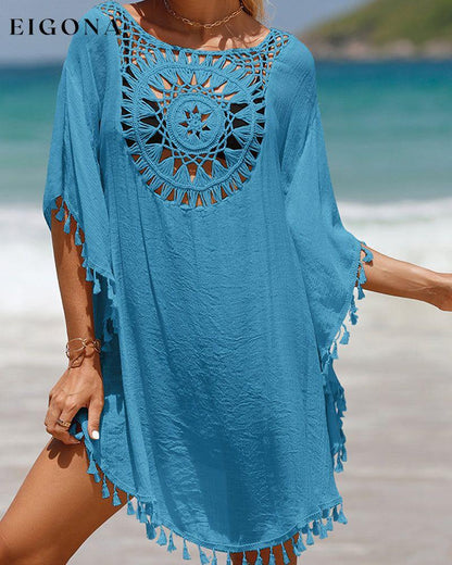 Beach Cover up with Tassels Blue One size fits all 23BF Clothes Cover-Ups Spring Summer Swimwear