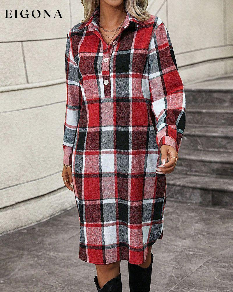 Plaid Lapel Shift Dress Red 2023 f/w 23BF casual dresses Clothes Dresses spring