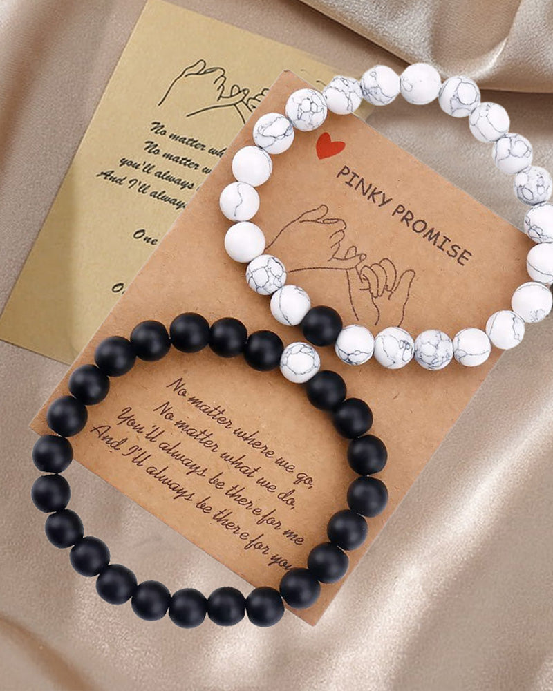 Black and white bead woven couple bracelet set Jewelry