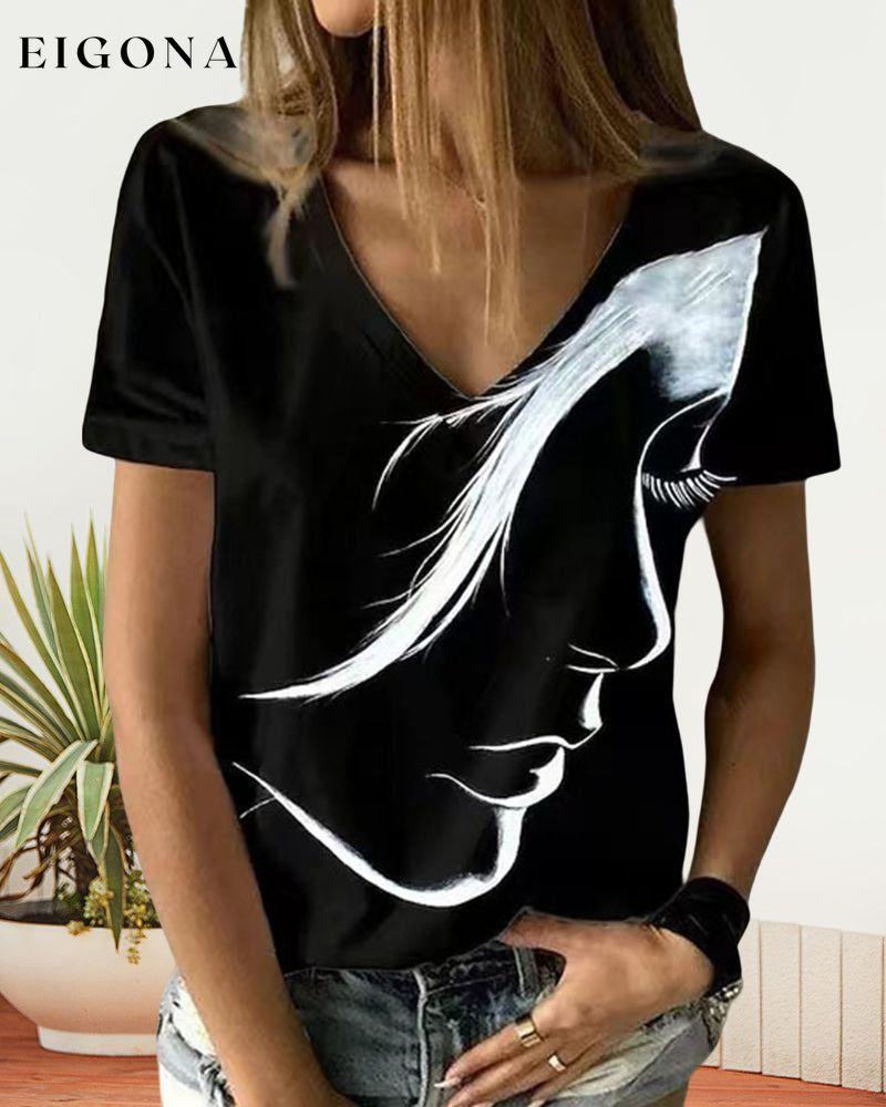 V neck T-shirt with Figure Print 23BF clothes Short Sleeve Tops T-shirts Tops/Blouses