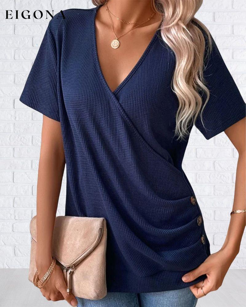 V Neck Front Cross Button Detail T-Shirt 23BF clothes SALE Short Sleeve Tops Spring Summer T-shirts Tops/Blouses