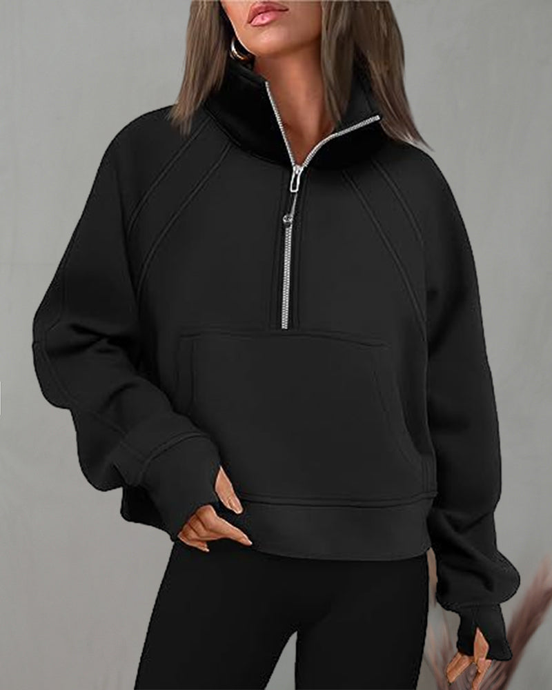 Turtleneck zipper sweatshirt with short sleeve