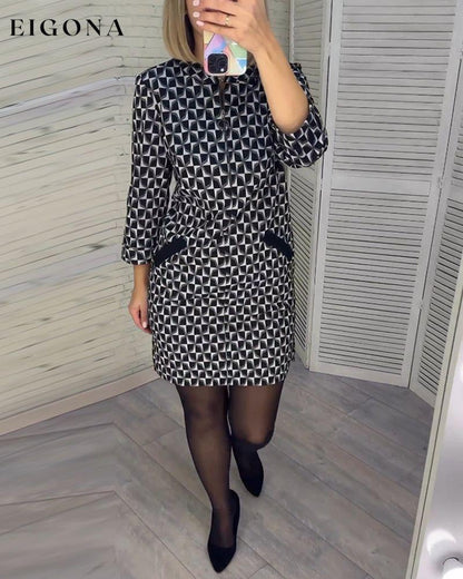 Argyle print long-sleeved dress White 2023 f/w Casual Dresses Clothes Dresses elegant dress