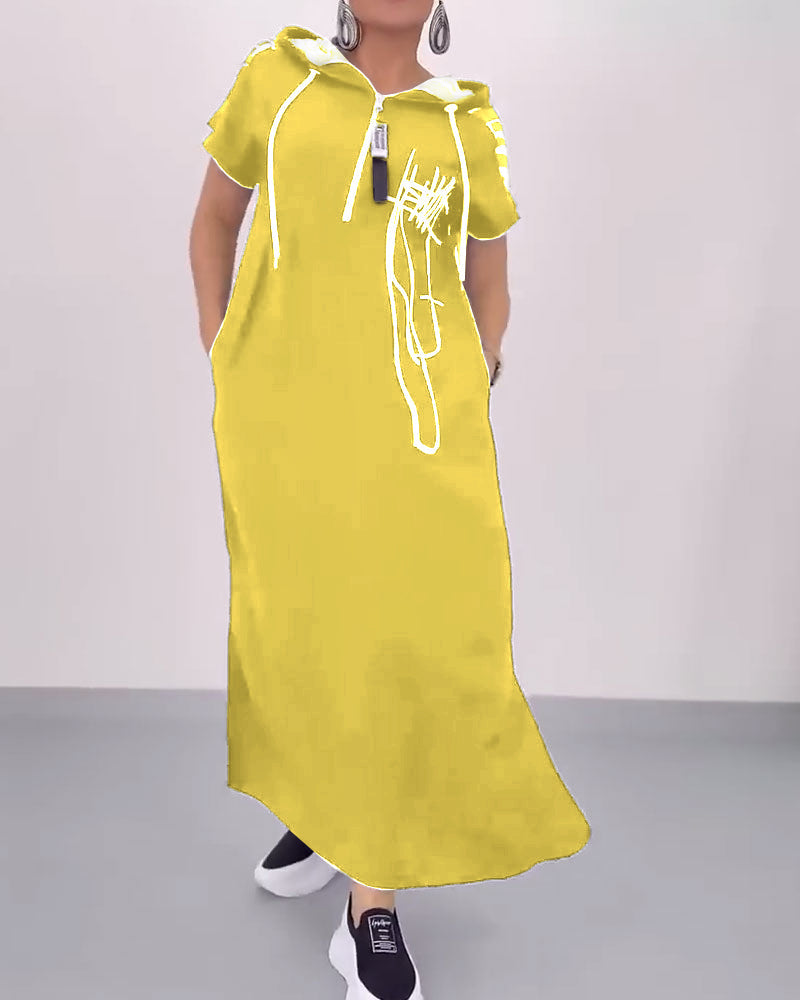 Half-Zip Loose Contrast Dress