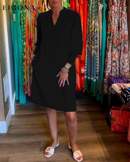 Solid color V-neck Long Sleeve Dress Black 2023 f/w 23BF casual dresses Clothes Dresses spring