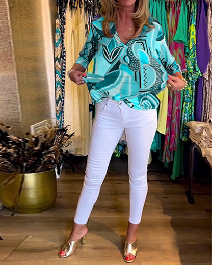 Langermet bluse med løs trykk