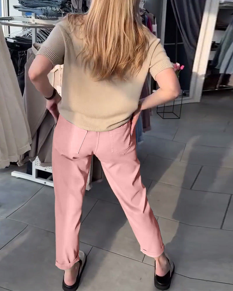 Pantaloni dritti casual tinta unita