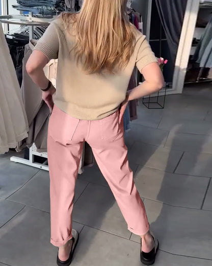 Pantaloni dritti casual tinta unita