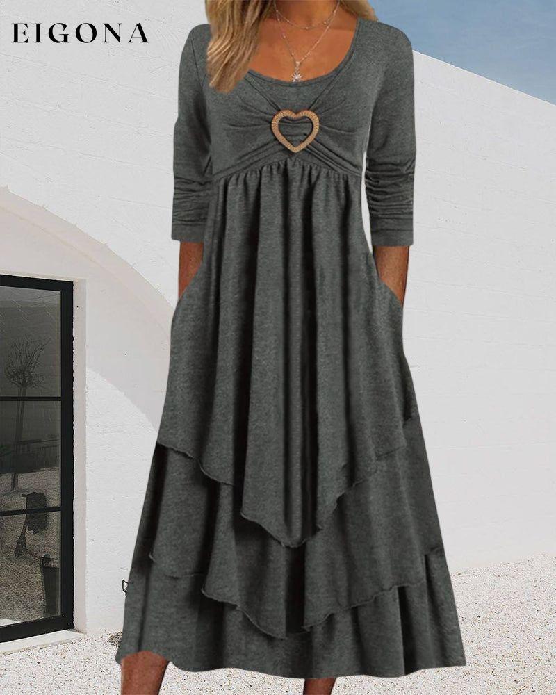 Round Neck Ruffled Midi Dress 2022 f/w 23BF casual dresses Clothes Dresses Spring Summer