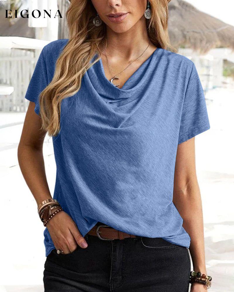 Cowl Neck T-shirt with Short Sleeves Blue 23BF clothes Short Sleeve Tops Summer T-shirts Tops/Blouses