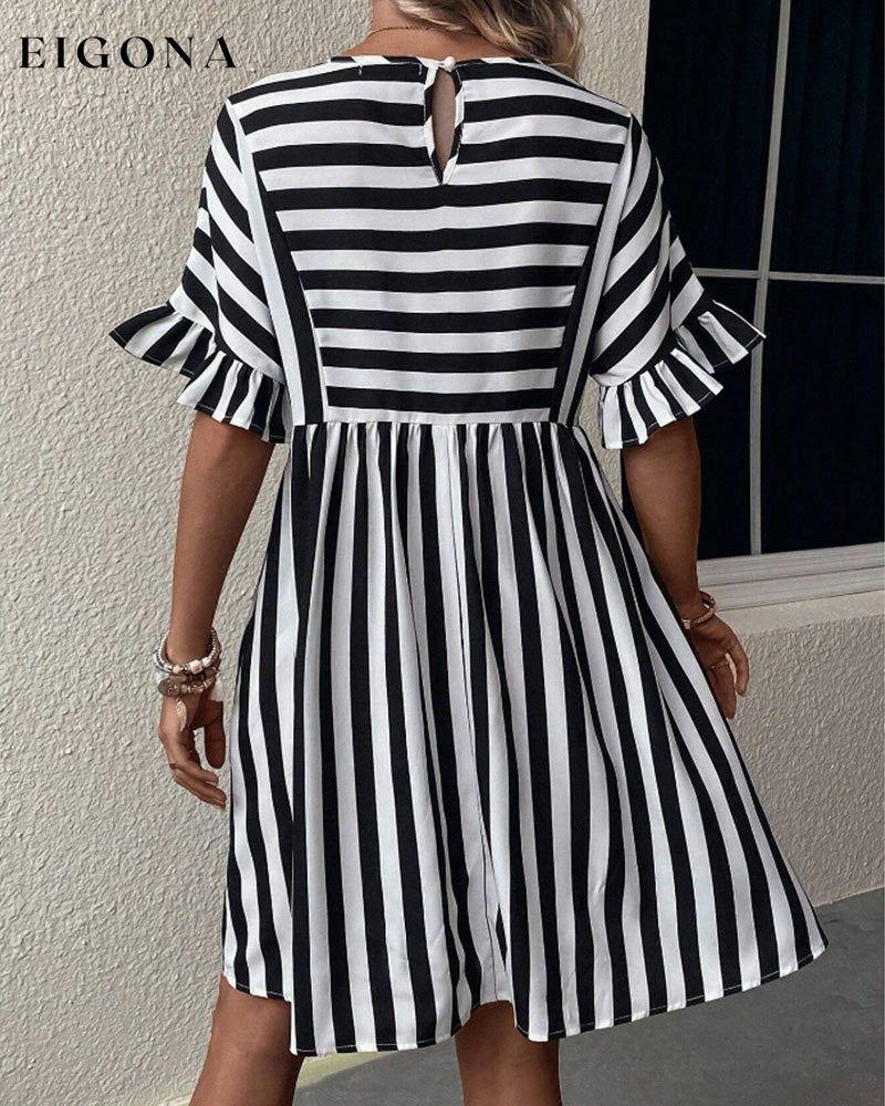 Round Neck Striped Print A-Line Dress 23BF Casual Dresses Clothes Dresses Spring Summer