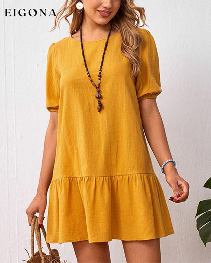 Cotton Linen Dress with Puff Sleeves Yellow 23BF Casual Dresses Clothes cotton and linen Dresses Spring Summer