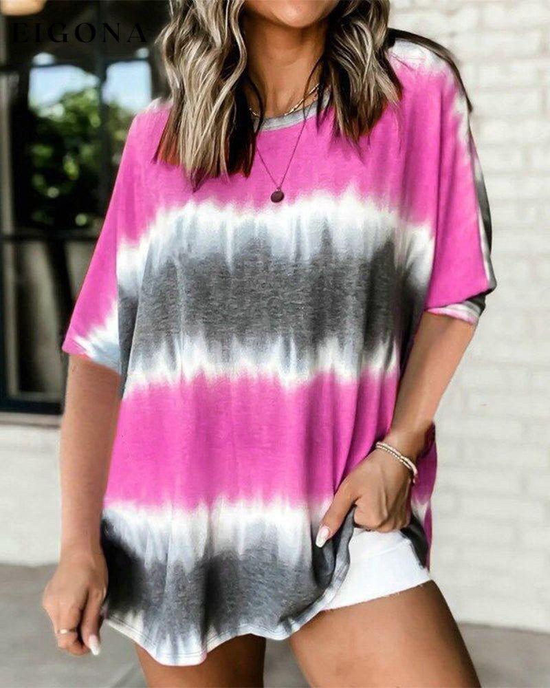 Tie Dye T-shirt with Short Sleeves Fuchsia 23BF clothes Short Sleeve Tops Spring Summer T-shirts Tops/Blouses