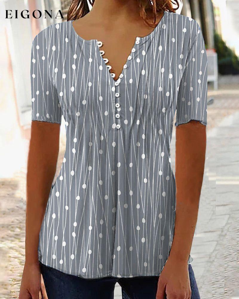 V-neck polka dot T-shirt Gray clothes SALE Short Sleeve Tops Spring Summer T-shirts Tops/Blouses