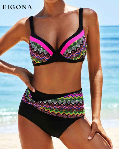 Hög midja push-up bikinis med Stripe Print 23BF bikinis Clothes Swimwear