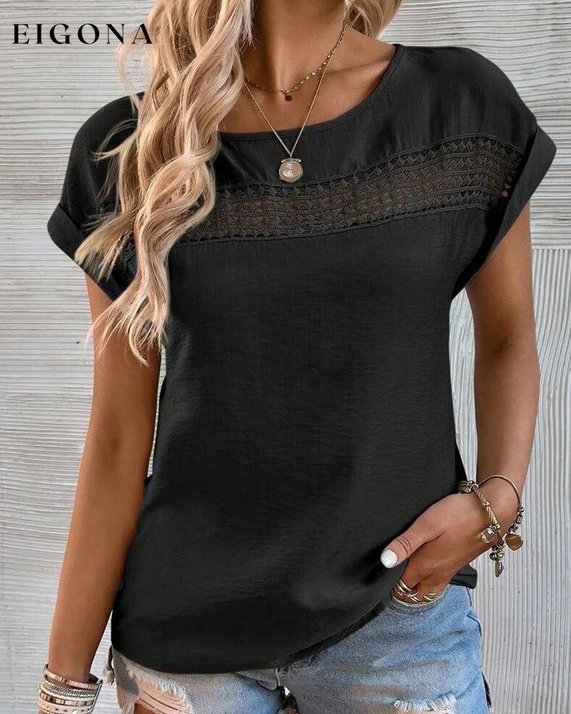 Cutout Solid color T-shirt Black 23BF clothes Short Sleeve Tops Spring Summer T-shirts Tops/Blouses