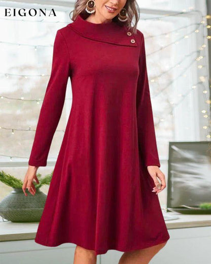 Solid Color Button Elegant Dress 23BF Casual Dresses Clothes Dresses Dresses Women