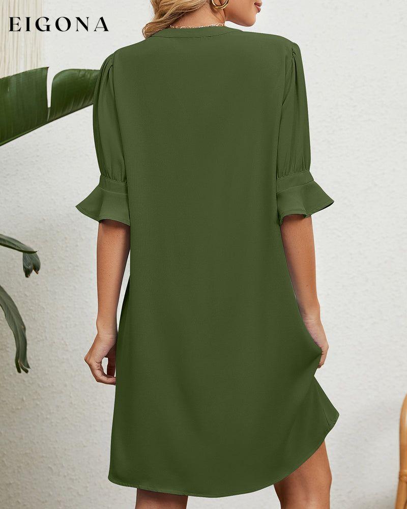 V neck solid color gathered half sleeve dress 23BF Casual Dresses Clothes Dresses Spring Summer