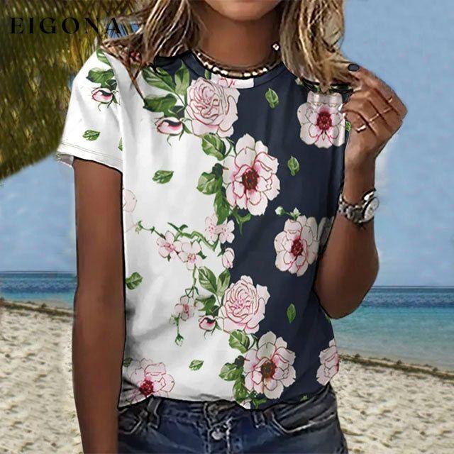 Colour Block Floral Print T-Shirt Multicolor best Best Sellings clothes Plus Size Sale tops Topseller