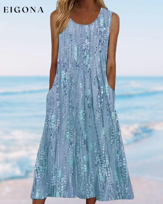 Sleeveless round neck print dress Blue 23BF Casual Dresses Clothes Dresses Spring Summer