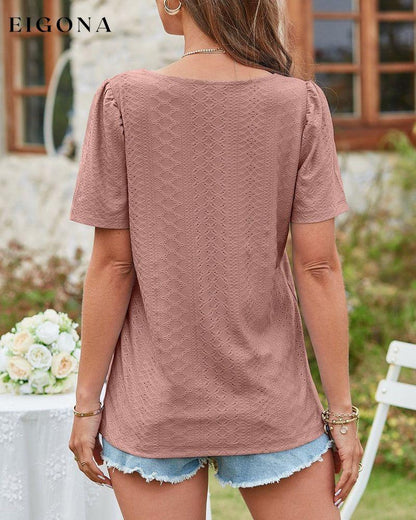 Square neck cutout short sleeve T-shirt 23BF clothes Short Sleeve Tops Summer T-shirts Tops/Blouses