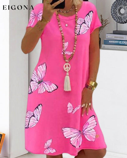 Short sleeve Dress with Butterfly Print 23BF Casual Dresses Clothes discount Dresses SALE Spring Summer