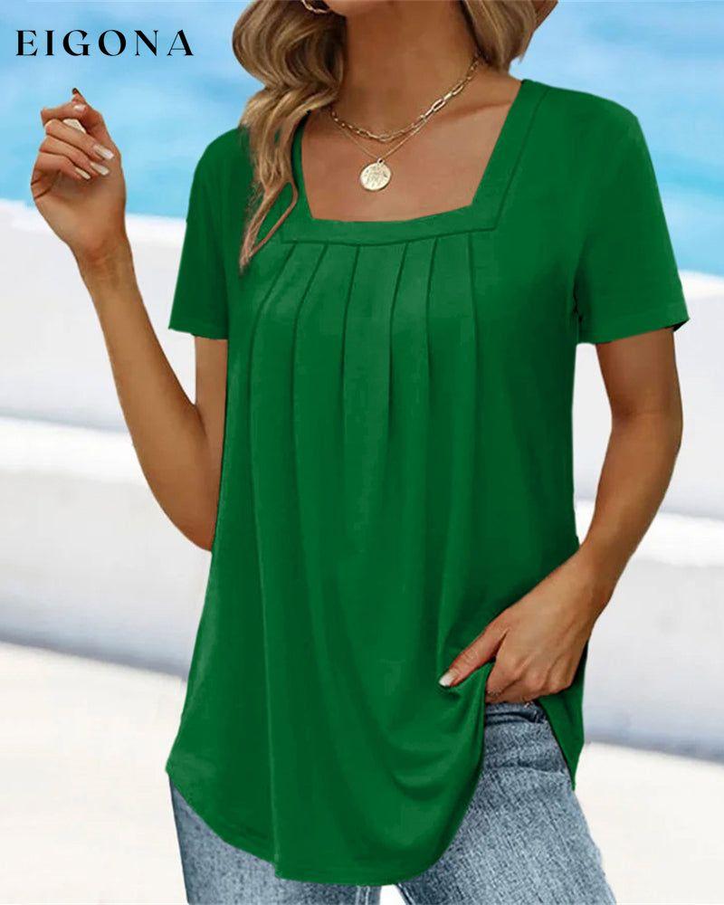 Square neck solid color short sleeve t-shirt Green 23BF clothes Short Sleeve Tops Summer T-shirts Tops/Blouses