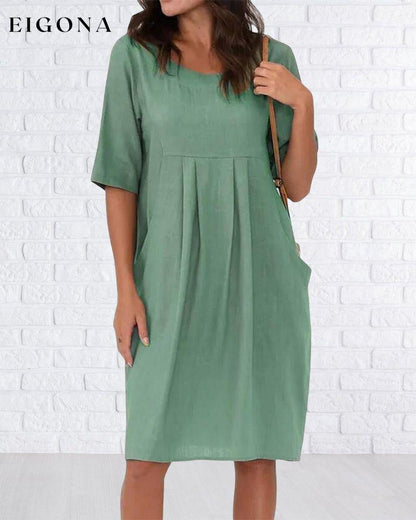 Round Neck Solid Color Dress with Pockets Green 23BF Casual Dresses Clothes Dresses Spring Summer