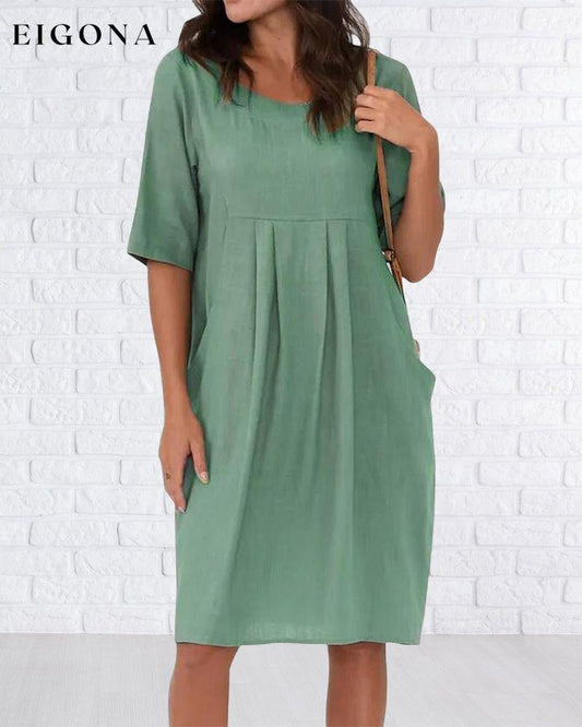 Round Neck Solid Color Dress with Pockets Green 23BF Casual Dresses Clothes Dresses Spring Summer