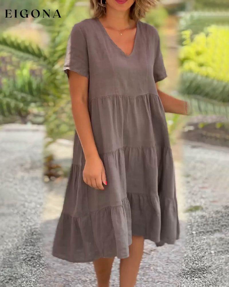 Cotton linen v-neck solid color dress 23BF Casual Dresses Clothes cotton and linen Dresses Spring Summer